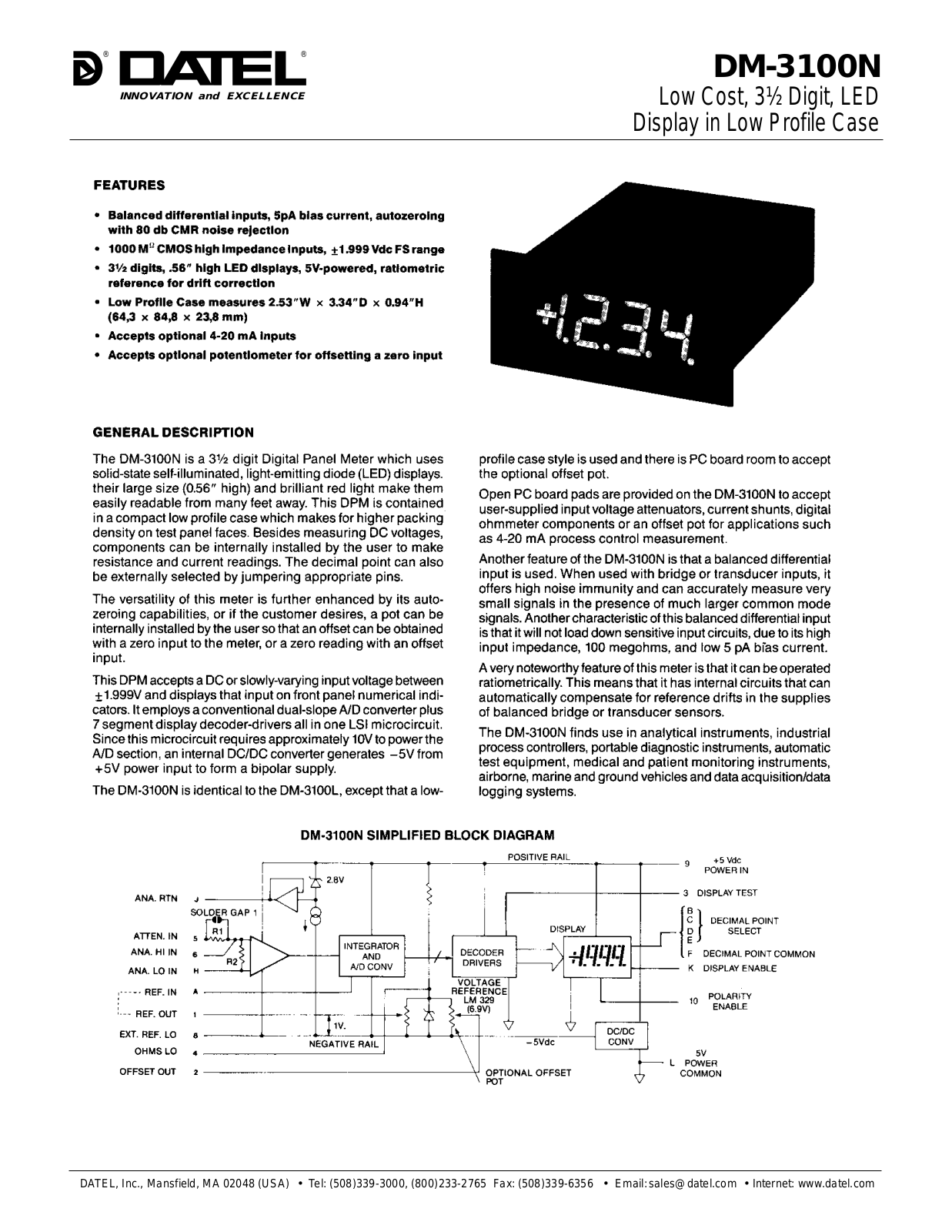 Datasheet DM-3100N-1 Datasheet (DATEL) - ManualMachine.com
