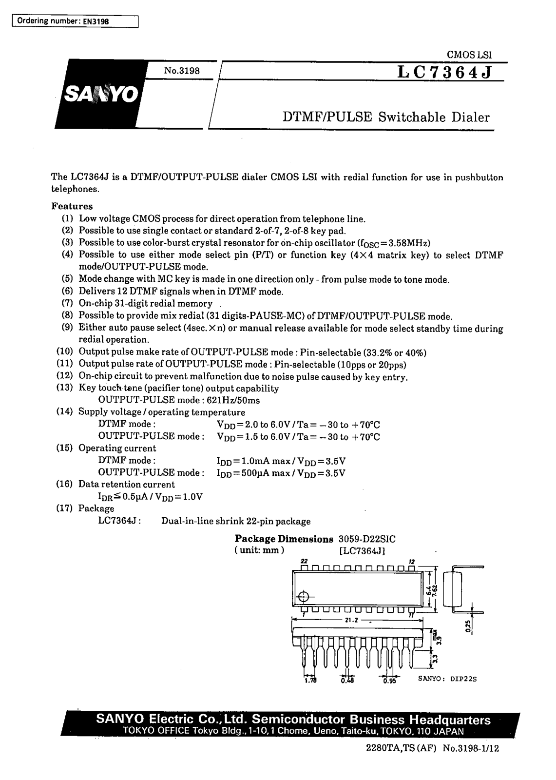 SANYO LC7364J Datasheet