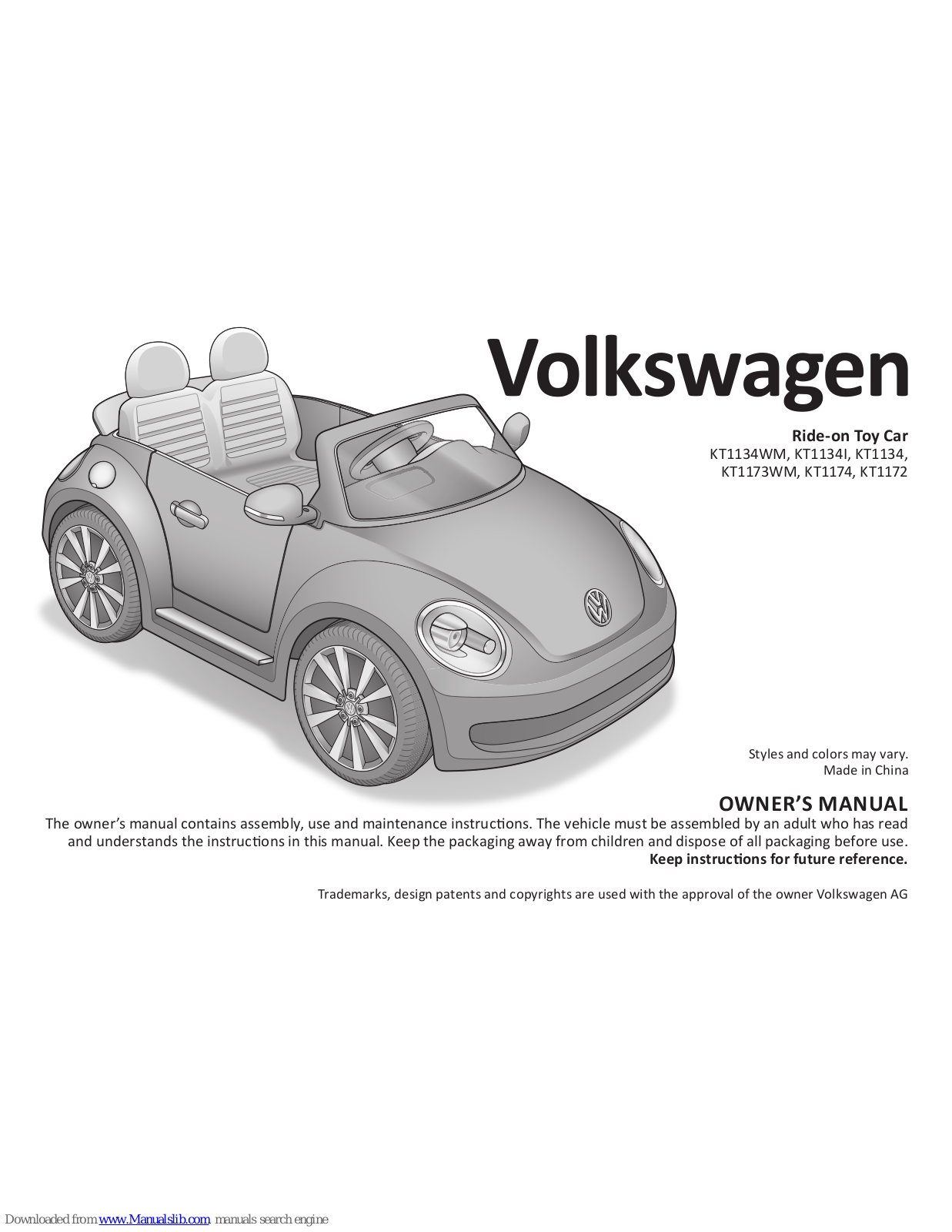 Volkswagen KT1134WM, KT1134I, KT1134, KT1173WM, KT1174 Owner's Manual