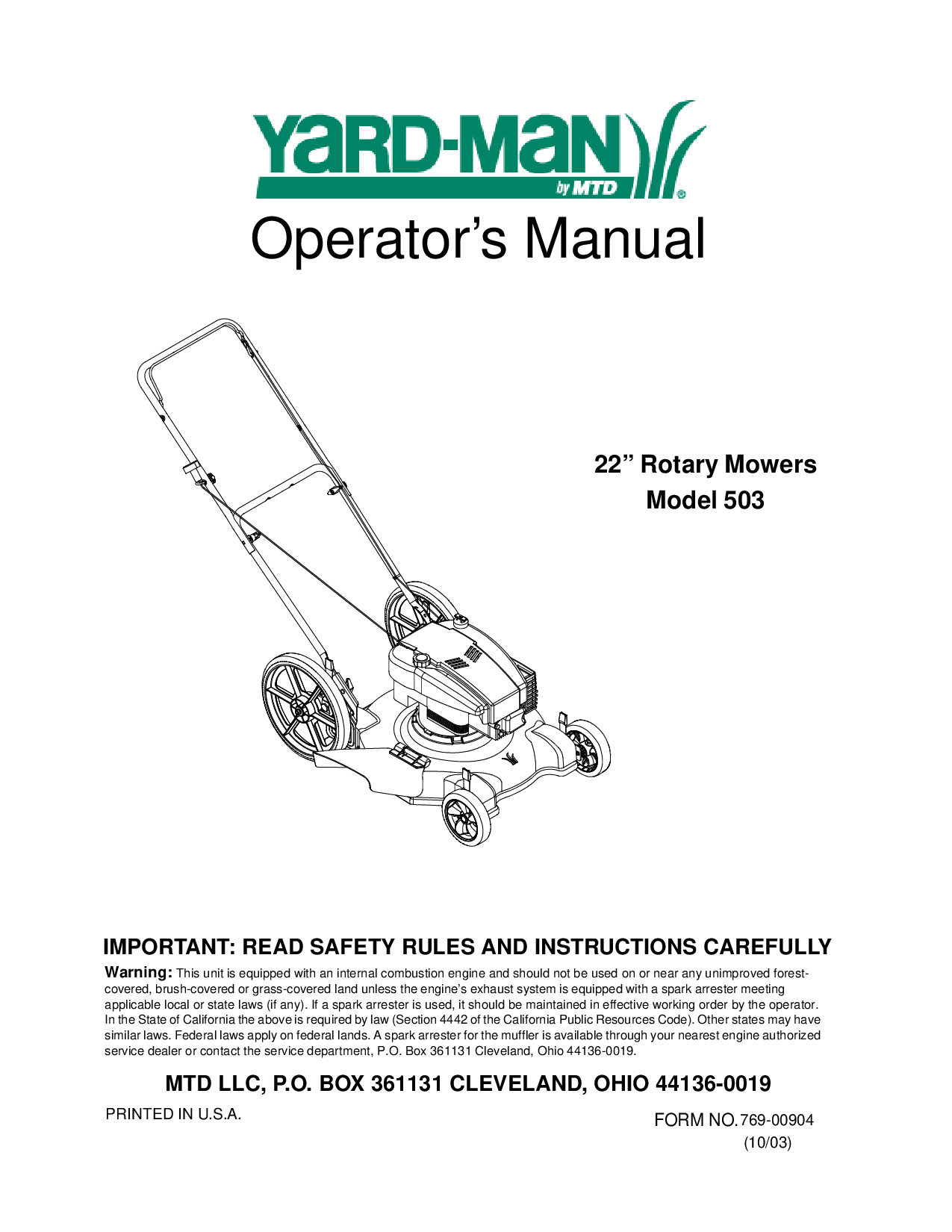 Yard-Man 503 User Manual