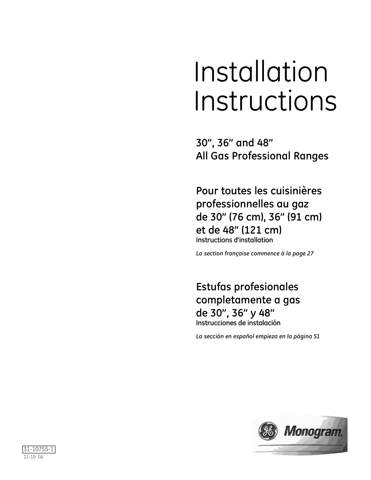 GE ZGP304LR1SS, ZGP304LR2SS, ZGP304LR3SS, ZGP304NR1SS, ZGP304NR2SS Installation Guide