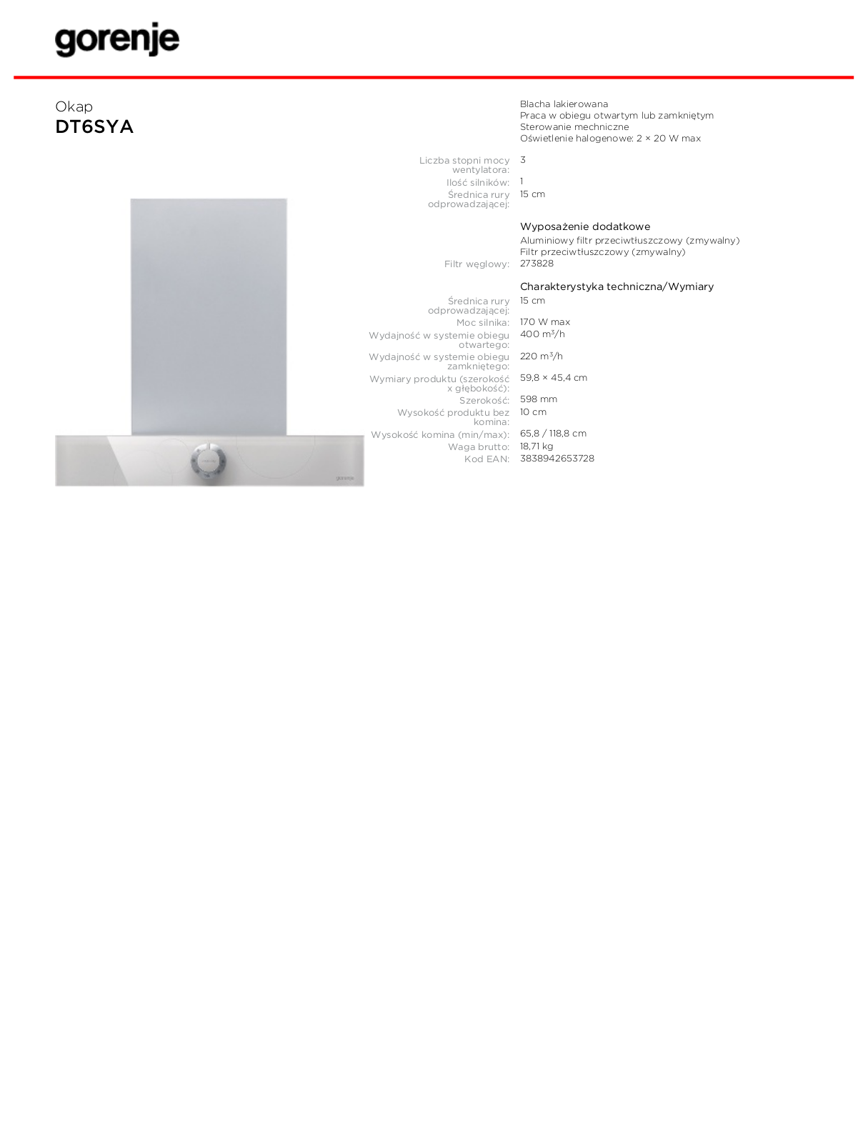 Gorenje DT6SYA DATASHEET