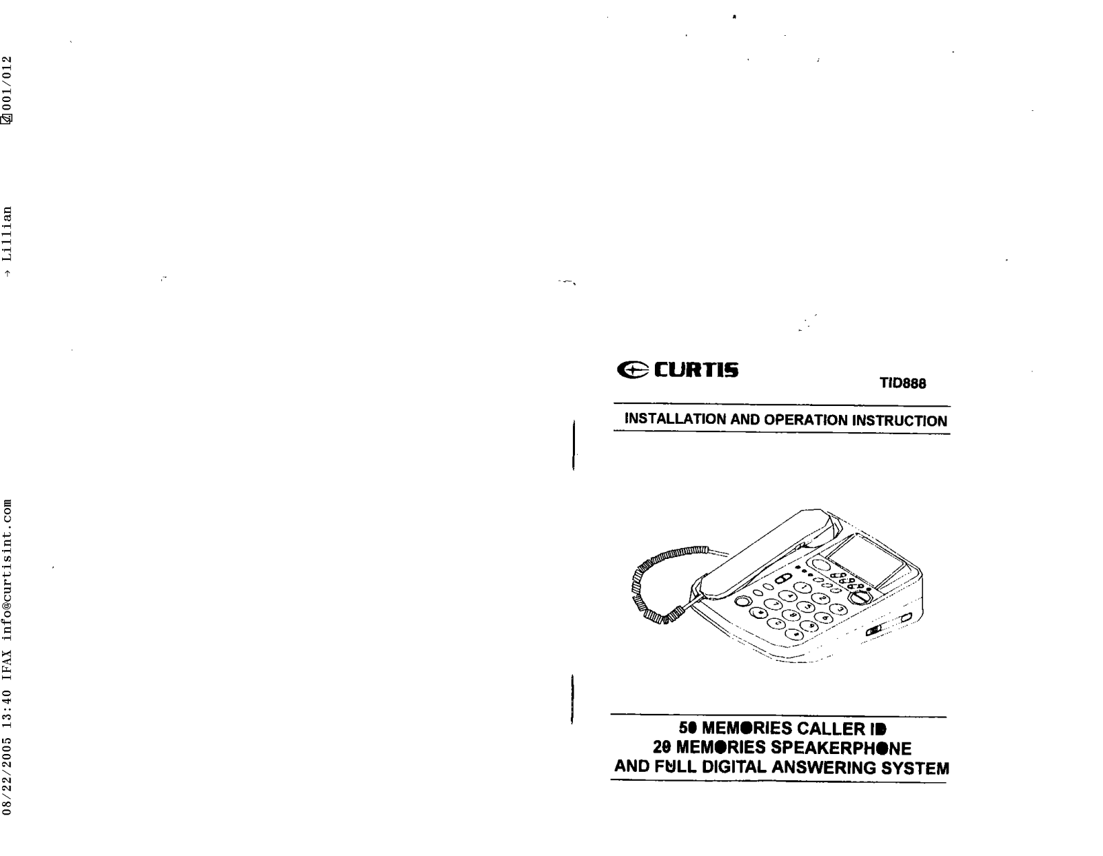 Curtis TID888 User Manual