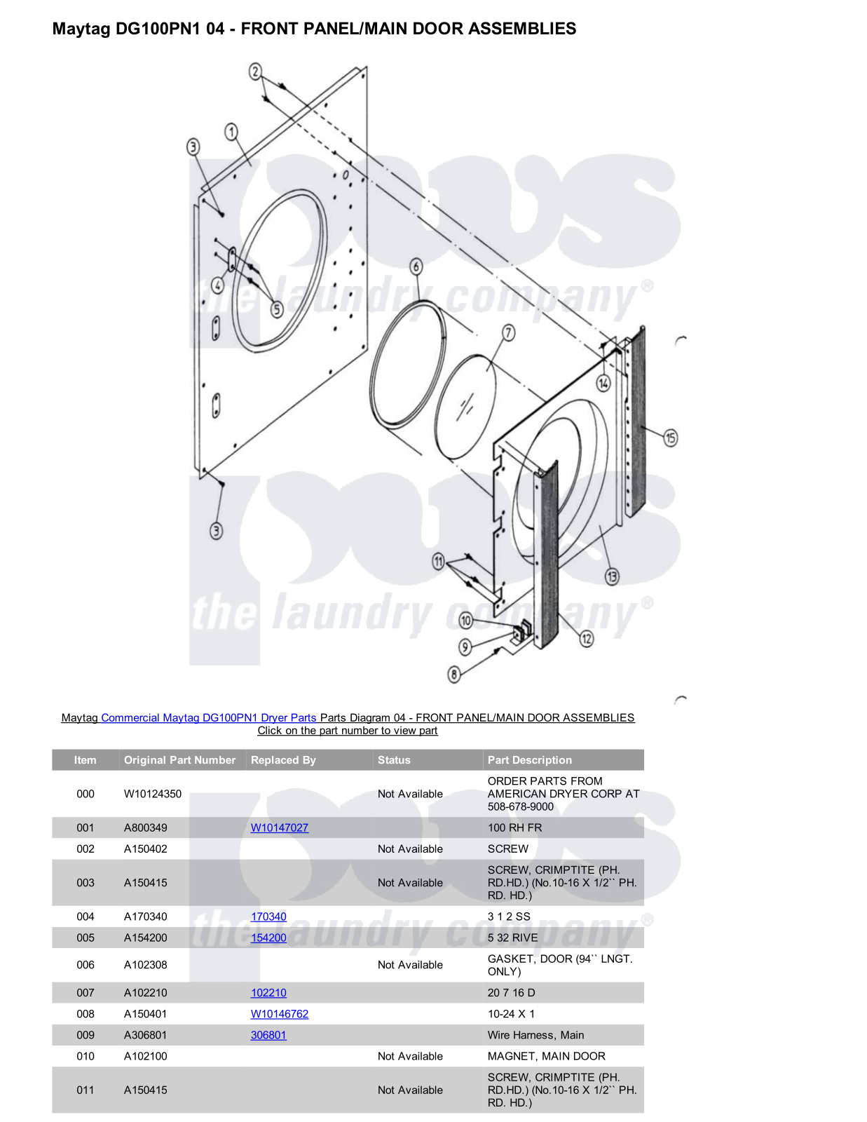 Maytag DG100PN1 Parts Diagram