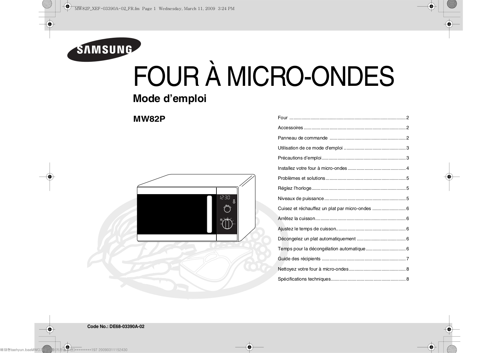 SAMSUNG MW82P-BX, MW82P User Manual