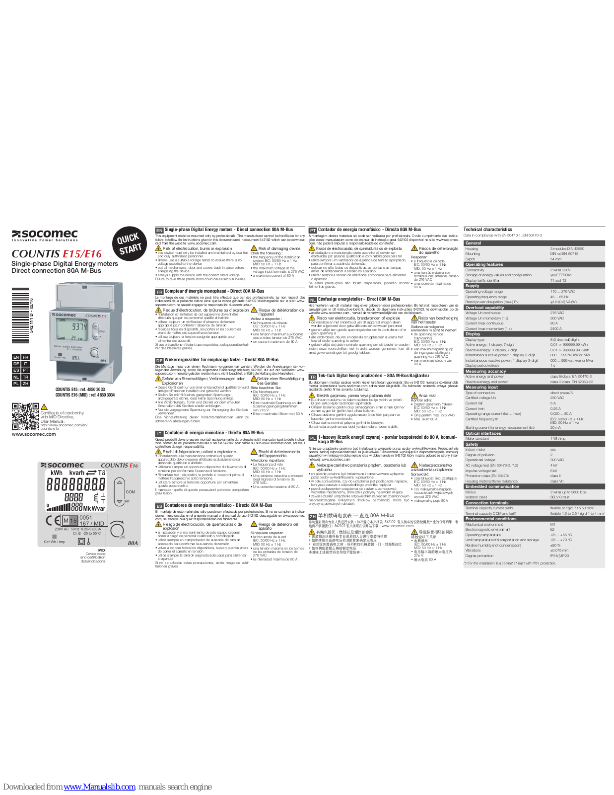 socomec COUNTIS E15, COUNTIS E16 Quick Start Manual
