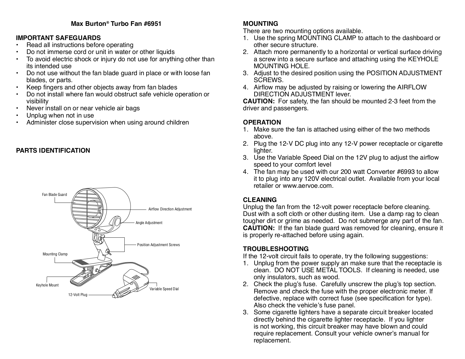 Aervoe Turbo Fan User Manual