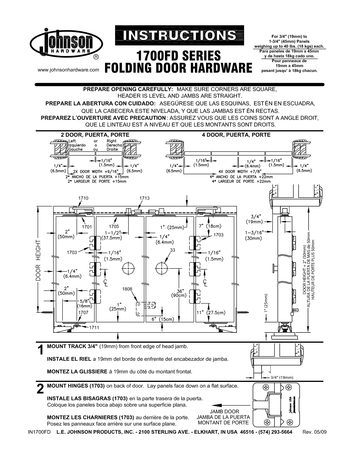 Johnson Hardware 1700, IN1700FD, 1700FD User Manual