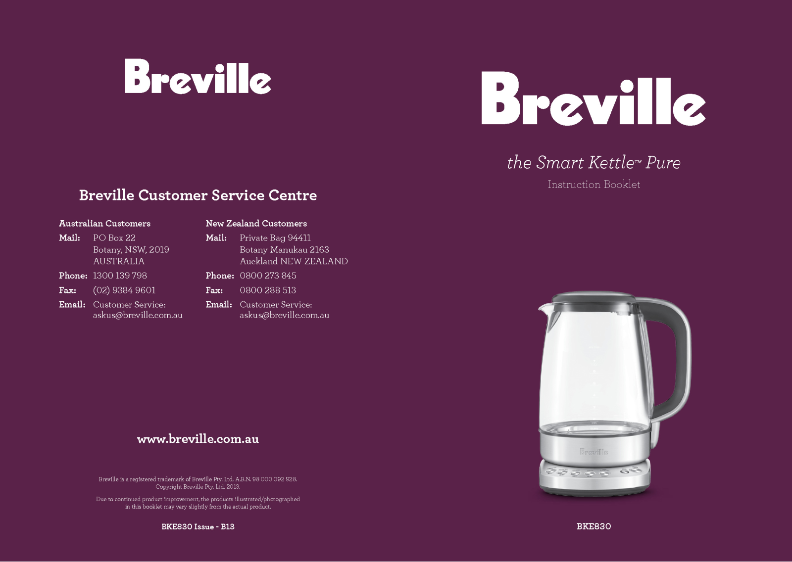 Breville BKE830CLR User Manual