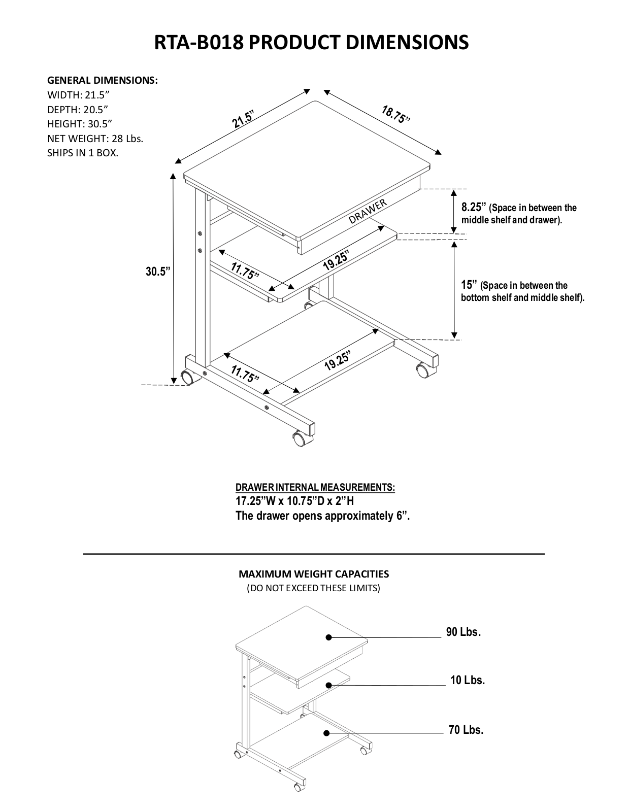 Techni Mobili TMB1098 Dimensions - ManualMachine.com
