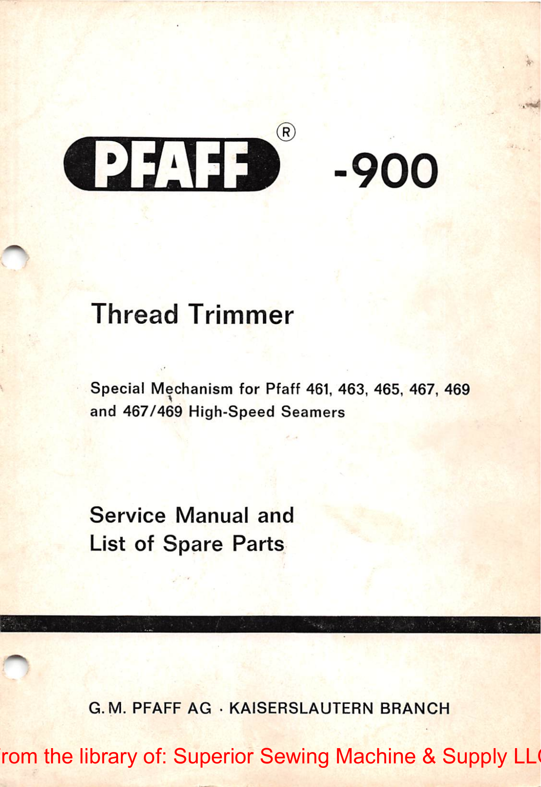 Pfaff 900 Service Manual