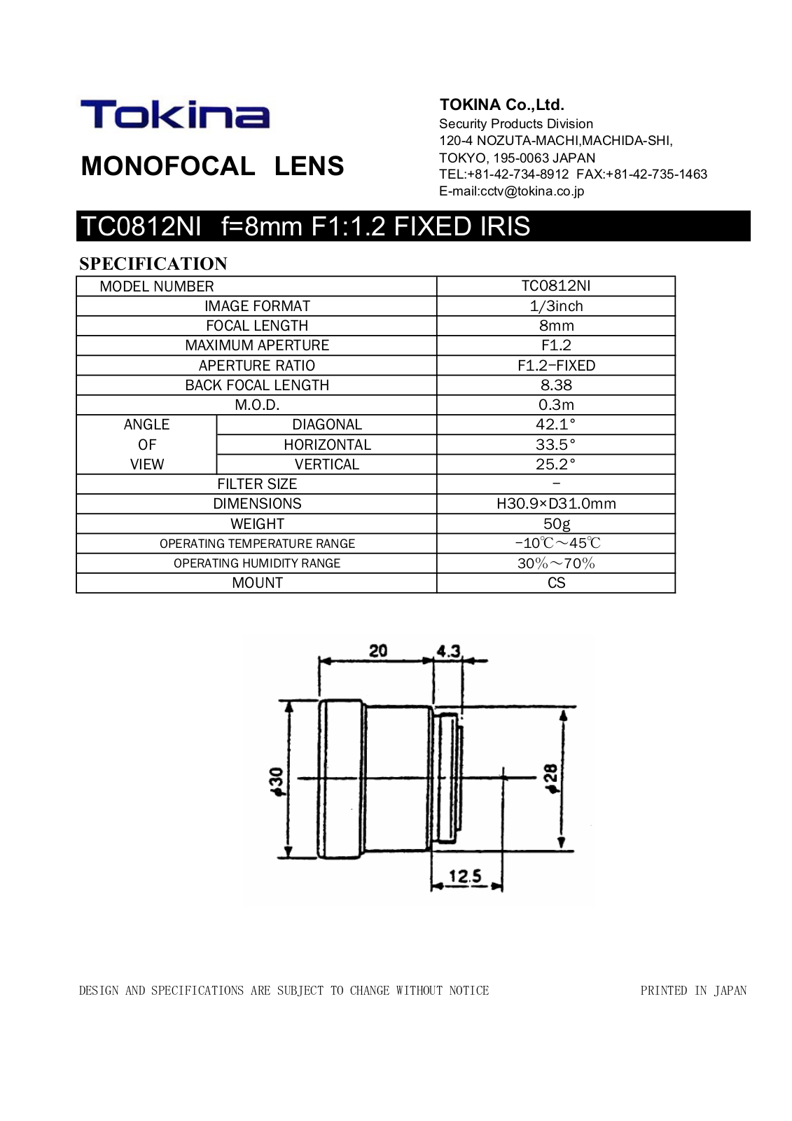 Tokina TC0812NI User Manual