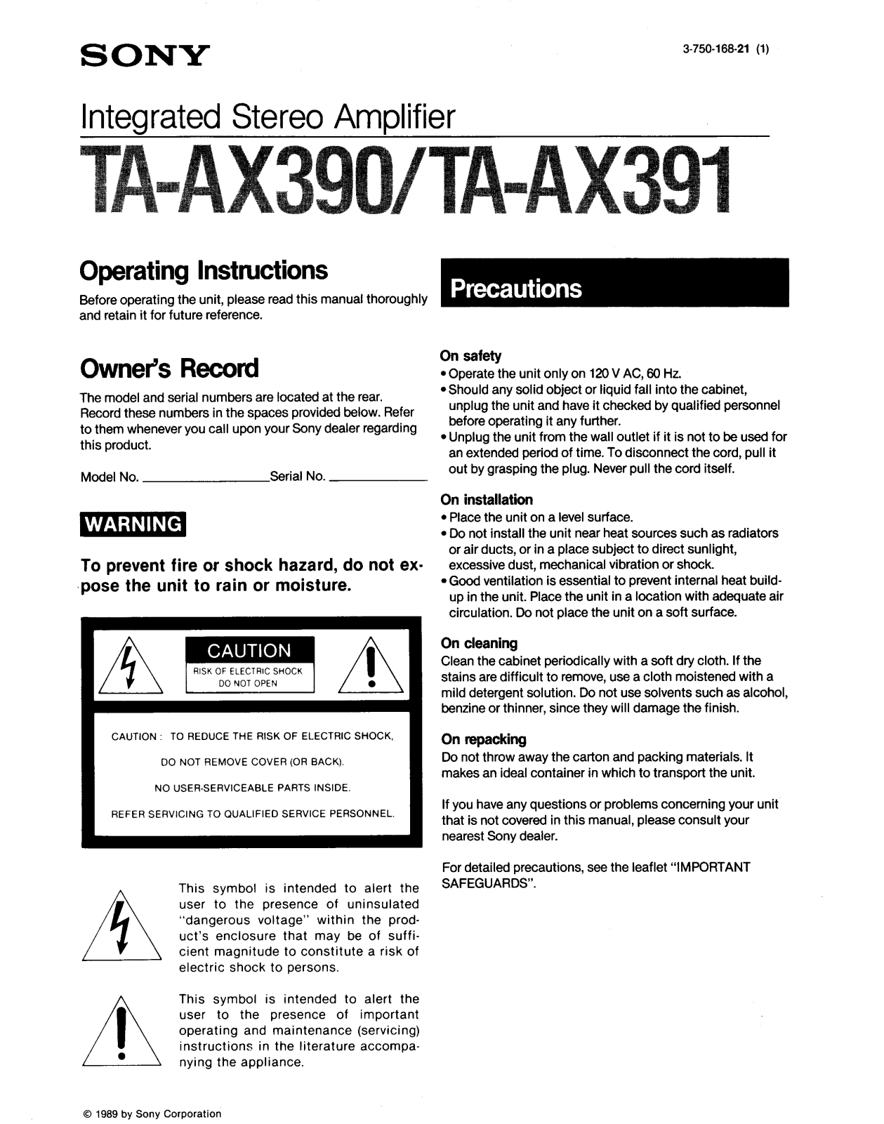 Sony TA-AX390 User Manual