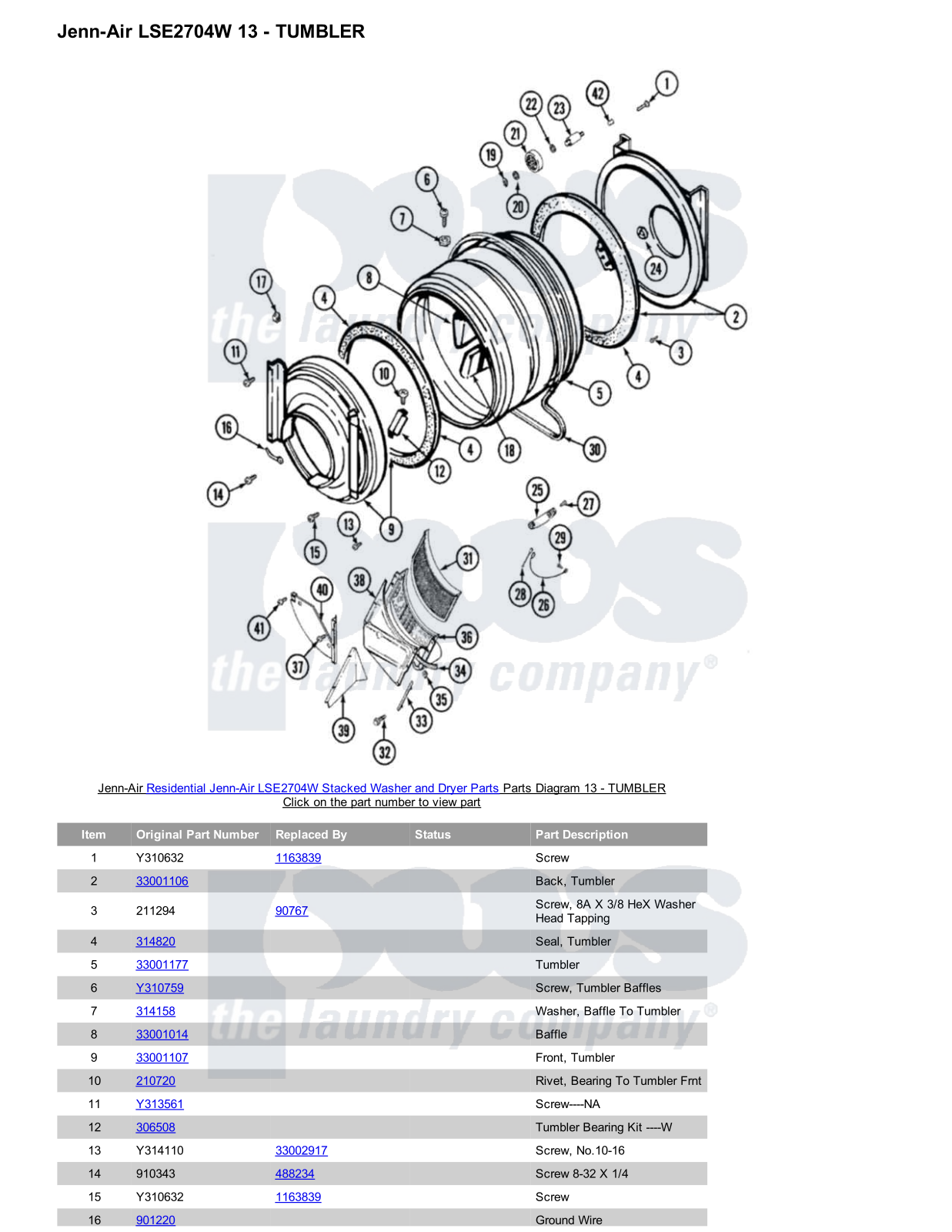 Jenn-Air LSE2704W Stacked and Parts Diagram