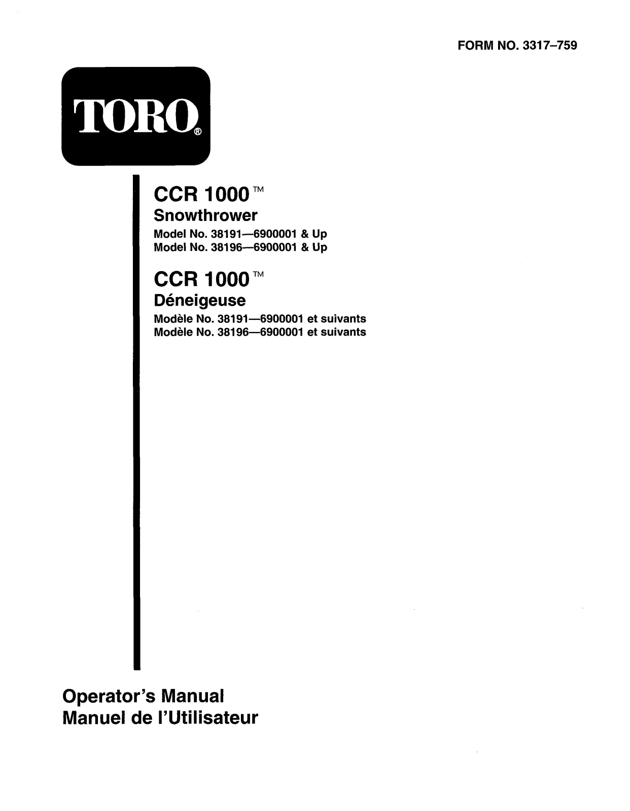 Toro 38191, 38196 Operator's Manual