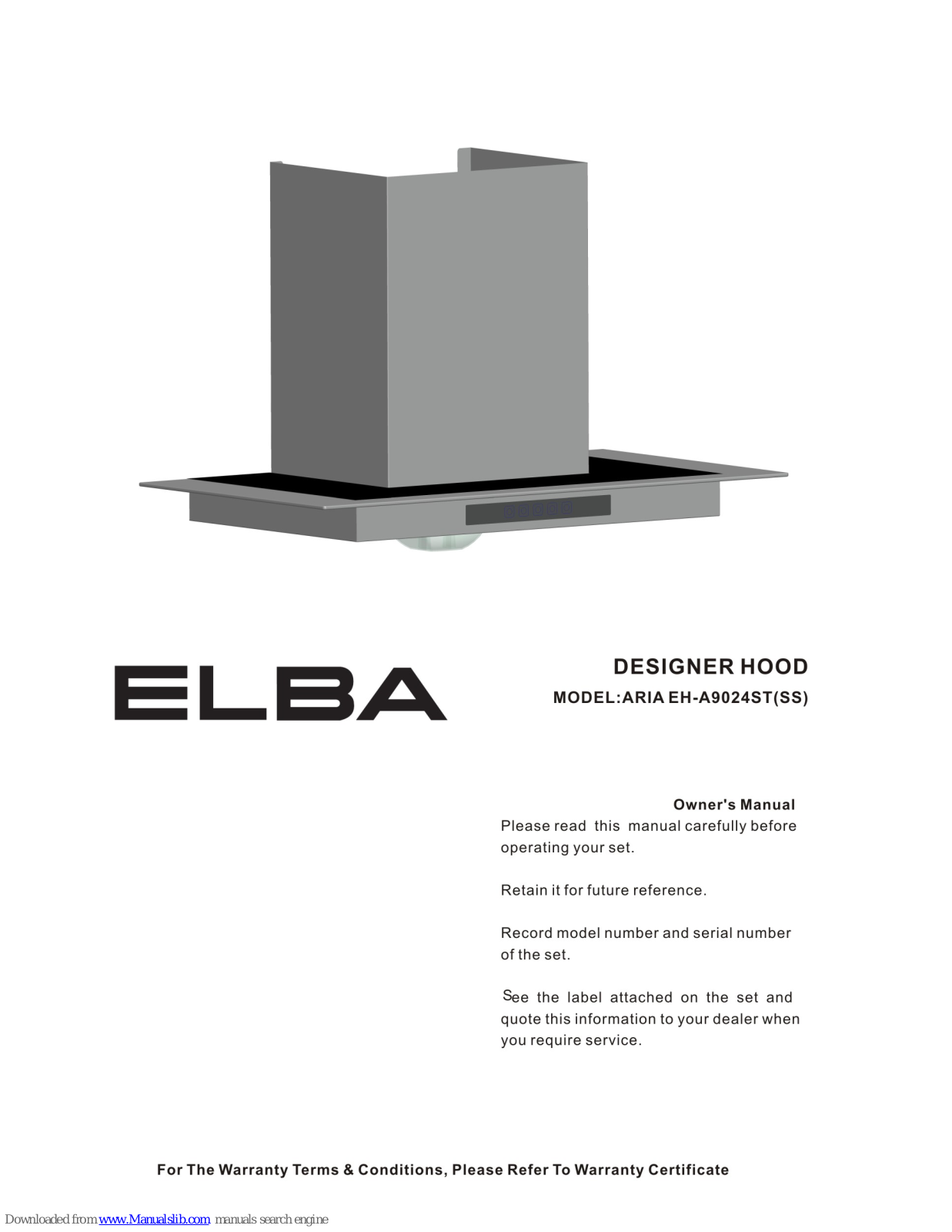 Elba ARIA EH-A9024SS, ARIA EH-A9024ST(SS) Owner's Manual