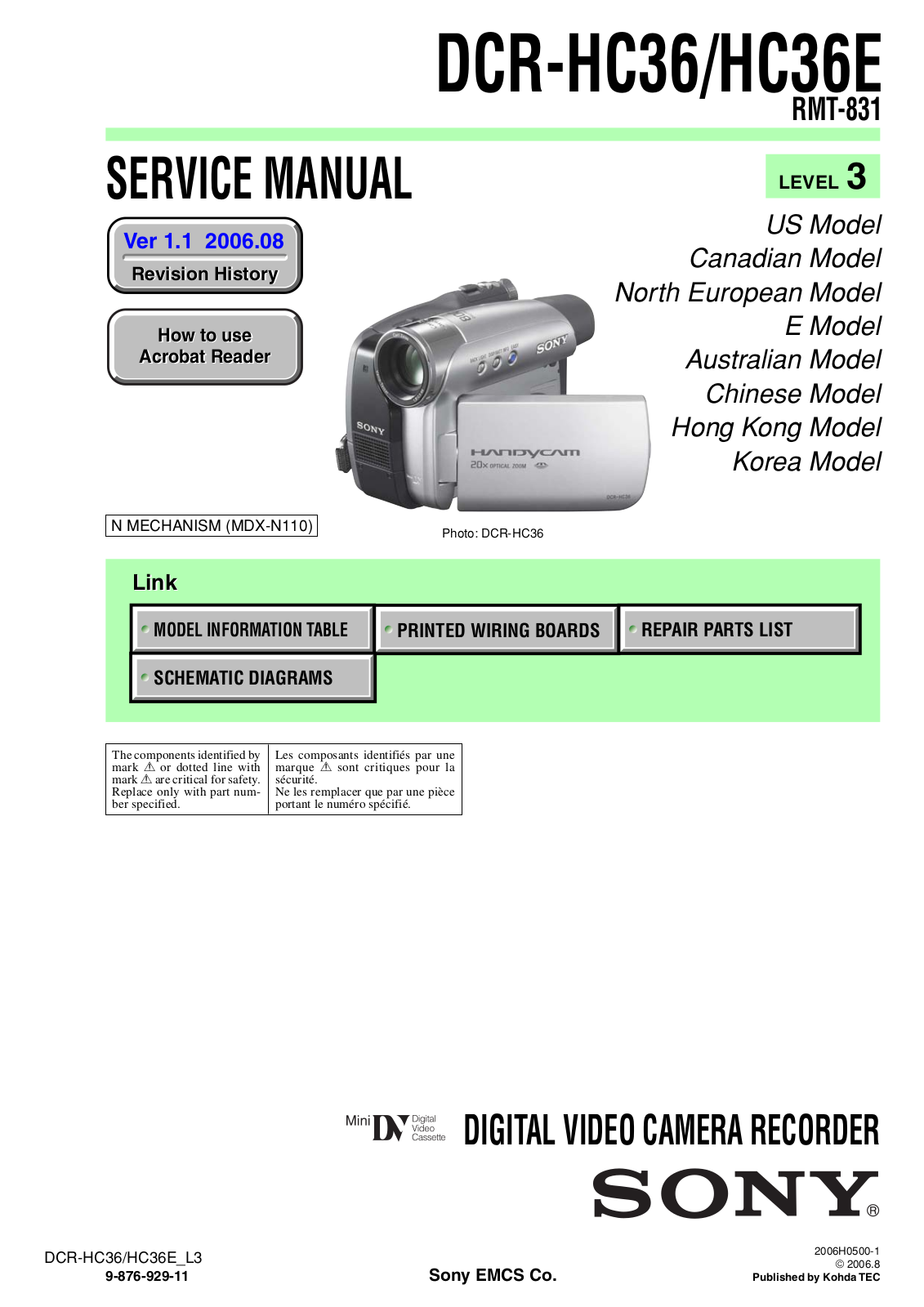 SONY DCR-HC36, DCR-HC36E Service Manual Level 3