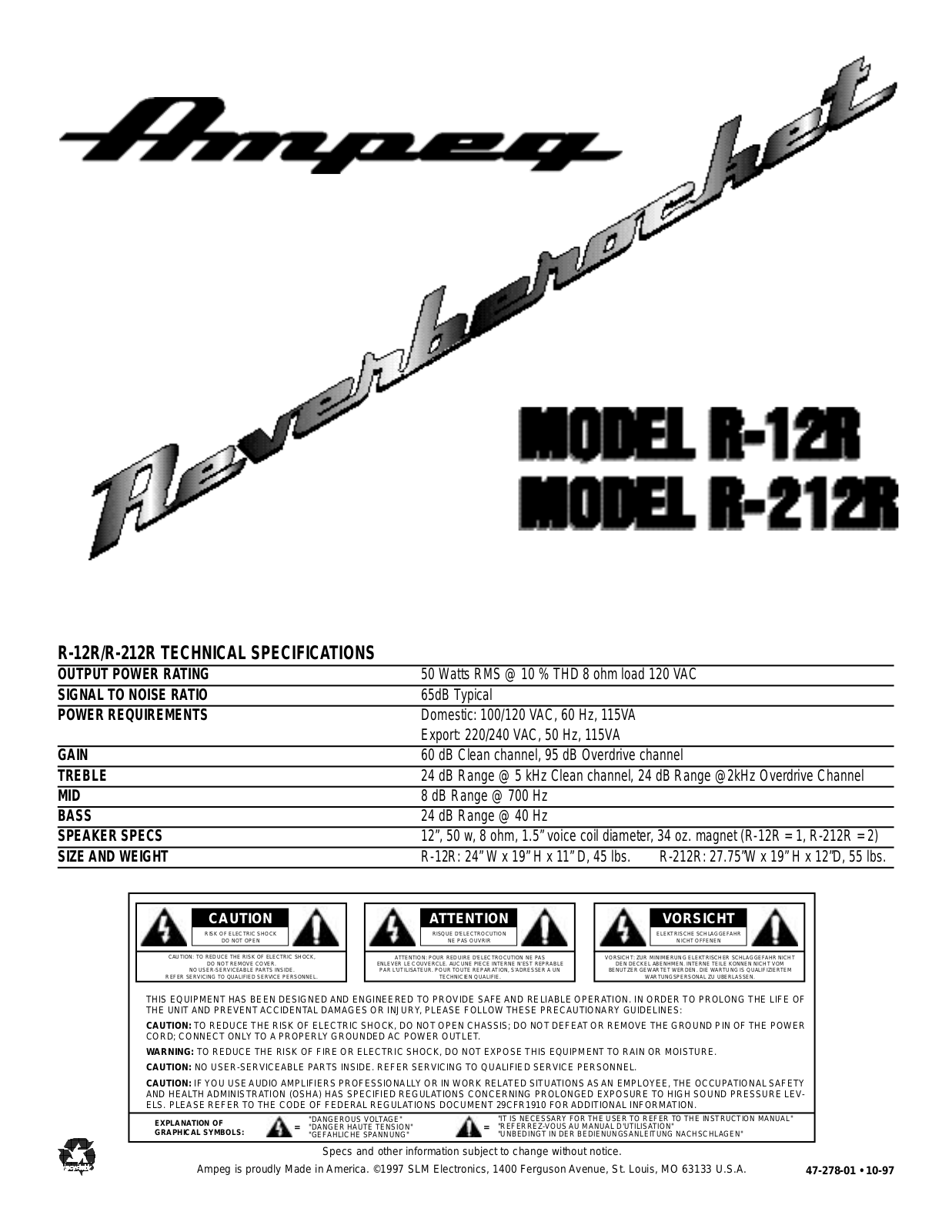 AMPEG R-12R, R-212R Owner's Manual