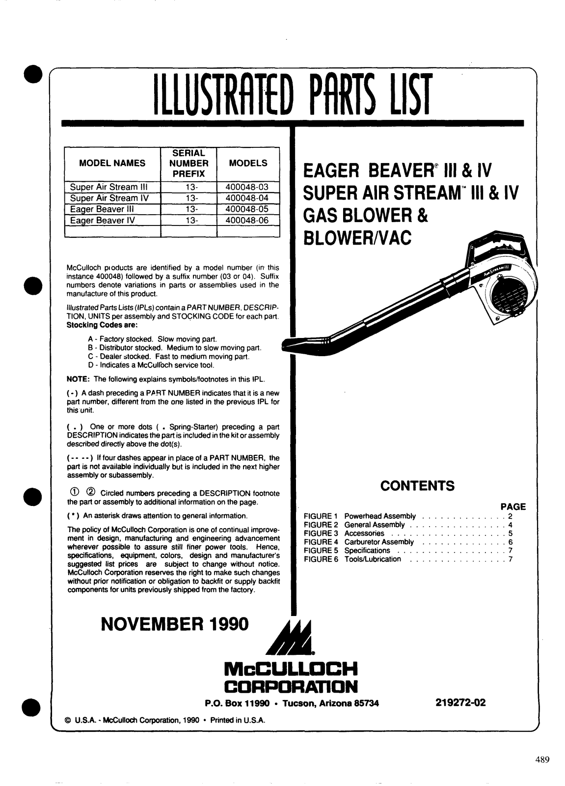Mcculloch EAGER BEAVER IV, SUPER AIR STREAM IV, SUPER AIR STREAM III, EAGER BEAVER III PARTS LIST - ManualMachine.com