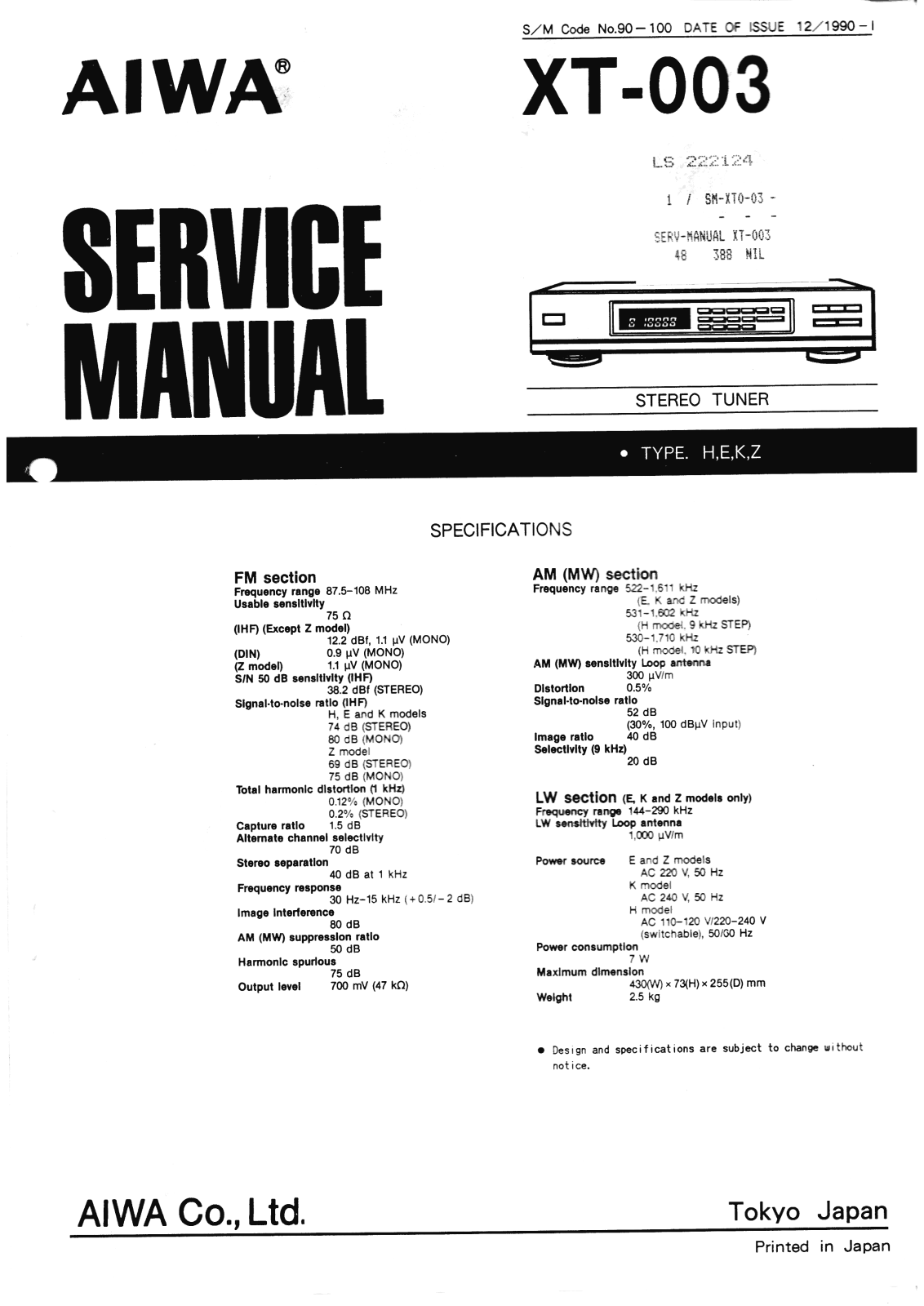 Aiwa XT-003 Service Manual
