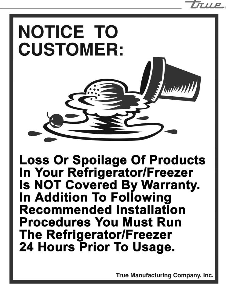 True Refrigeration TUC-27G, TSSU-48-10, TPP-67D-2 Installation  Manual