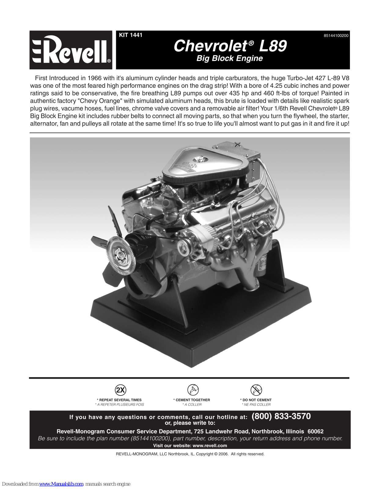 REVELL KIT 1441, Chevrolet L89 Big Block Engine, 1441 Assembly Manual