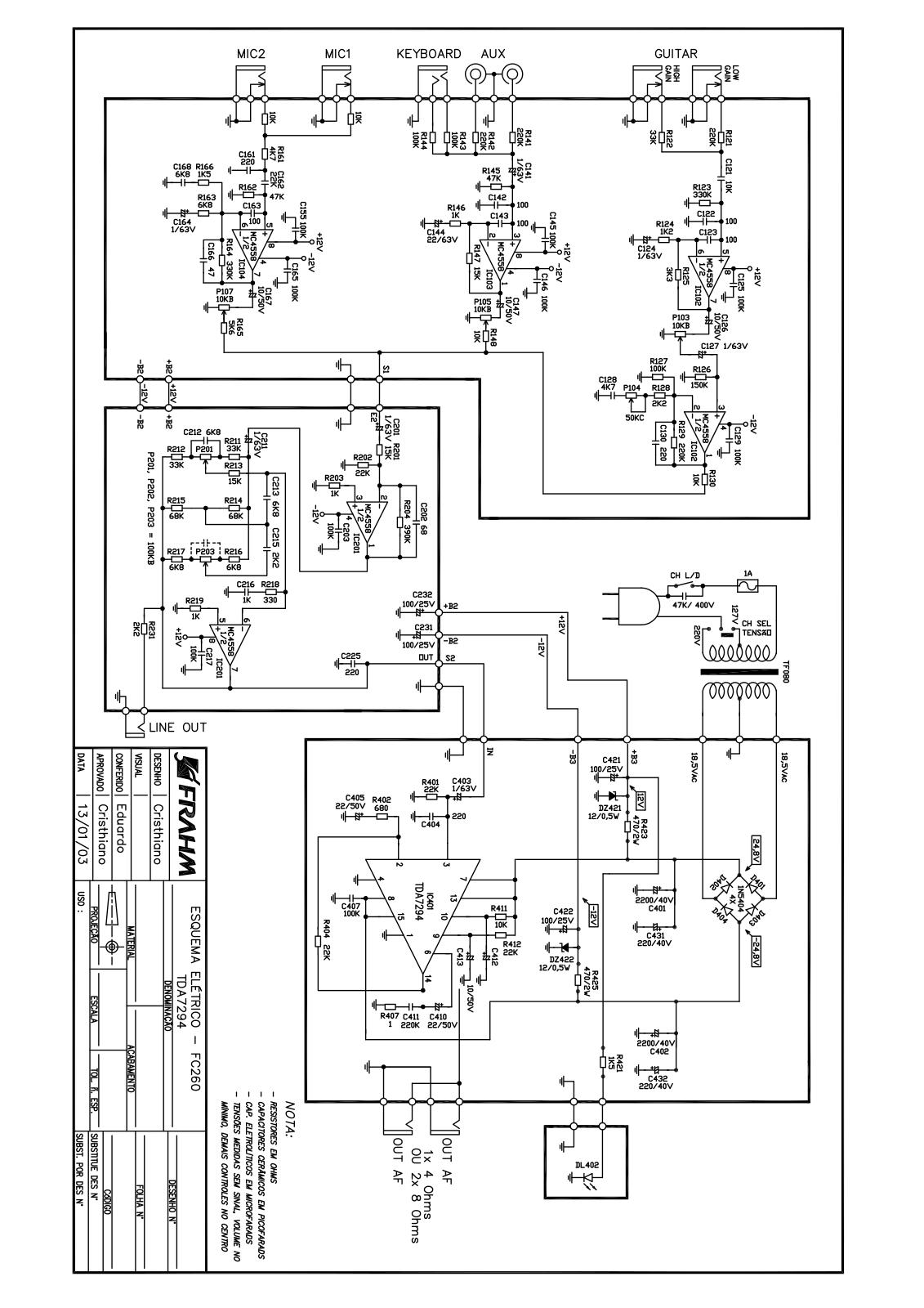 FRAHM FC260-TDA7294 Schematic