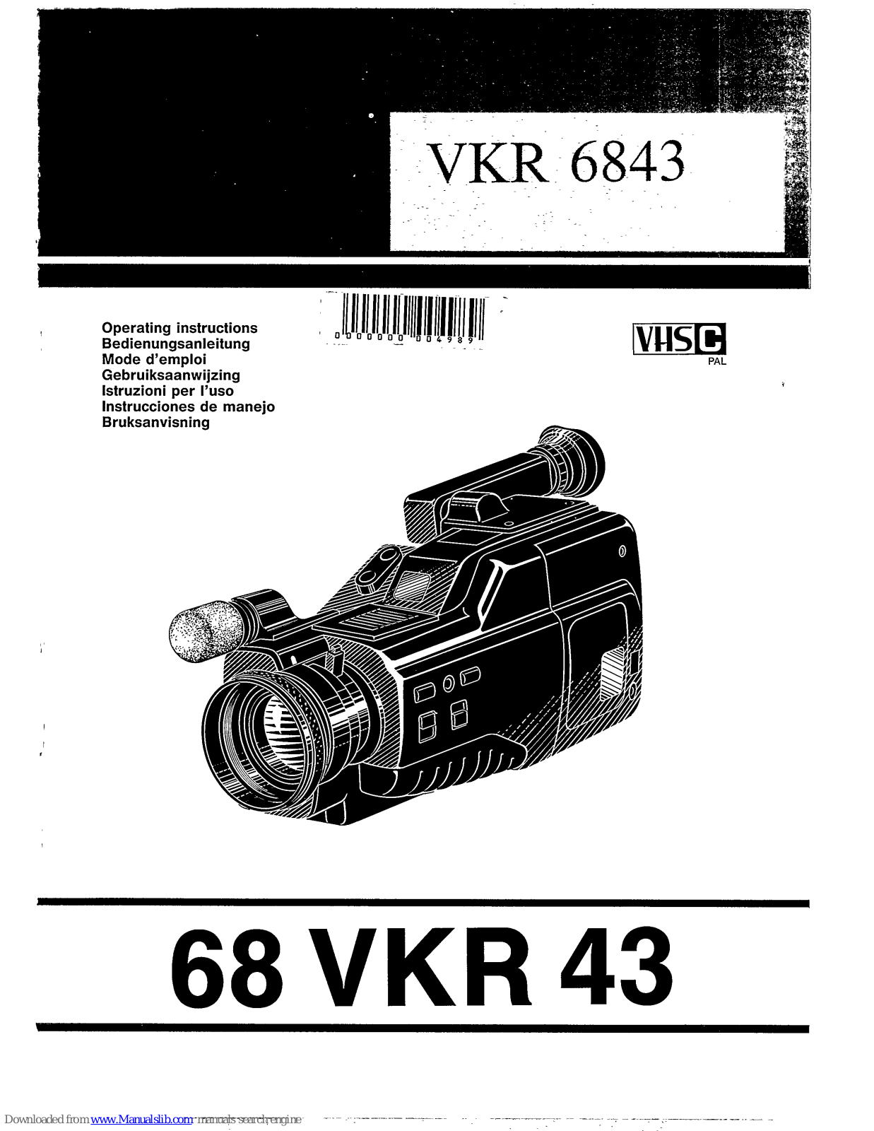 Philips VKR6843, VKR6843/20, 68 VKR 43 Operating Instructions Manual