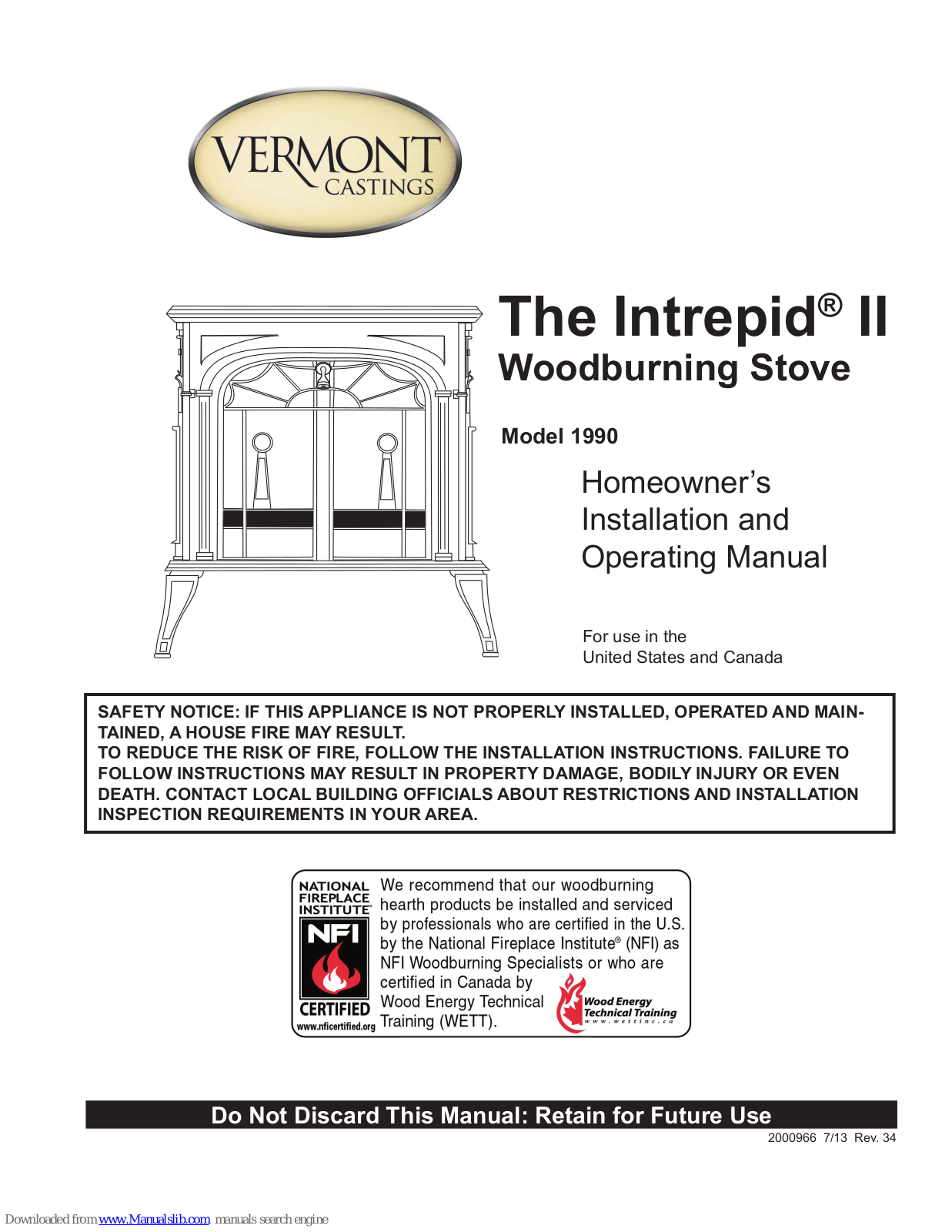 Vermont Castings The Intrepid II 1990 Installation And Operating Manual