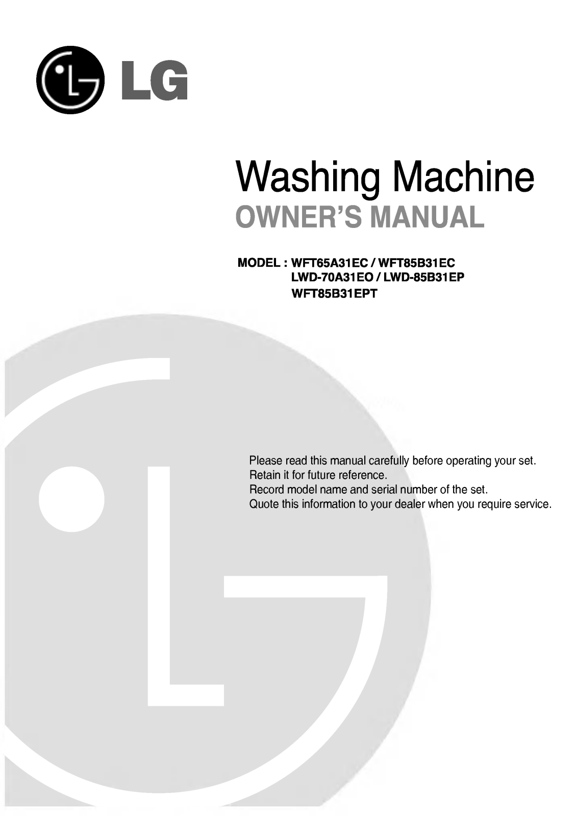 LG WFT70A31EPT Owner's Manual