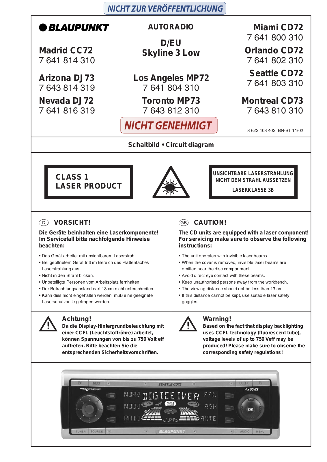 Blaupunkt Arizona DJ-73, Los Angeles MP-72, Madrid CC-72, Miami CD-72, Montreal CD-73 Schematic