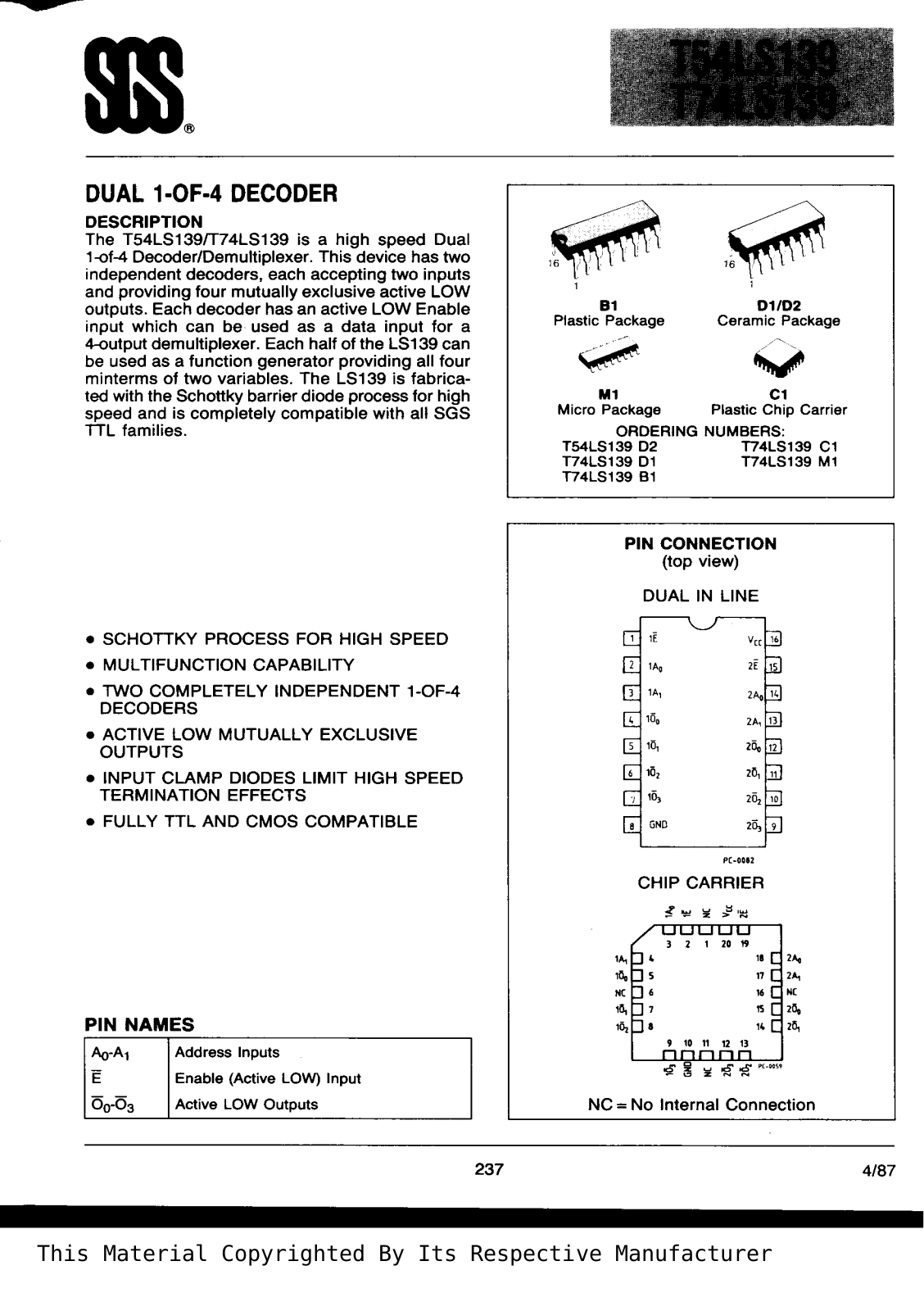 Datasheet T74LS139B1 Specification - ManualMachine.com