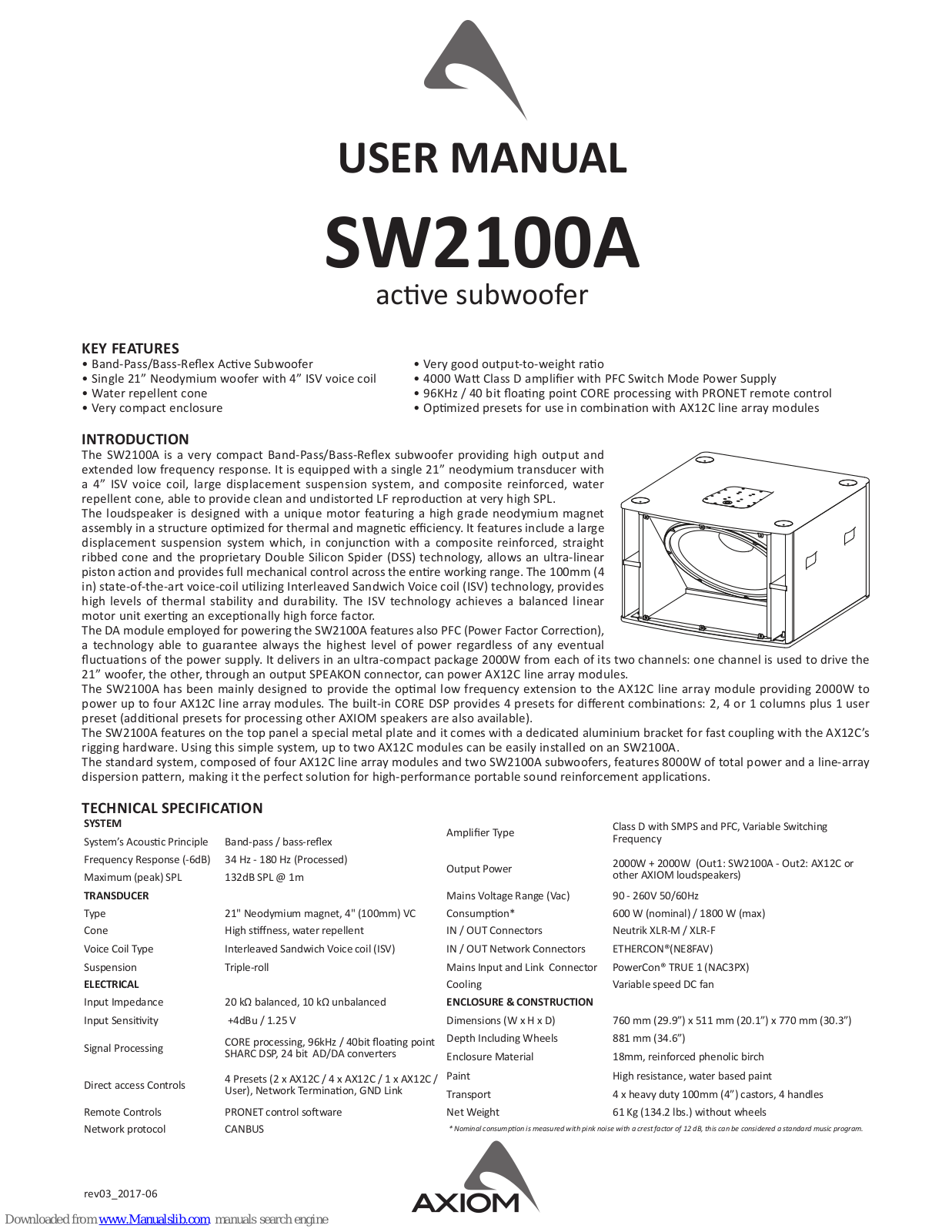 Axiom SW2100A User Manual