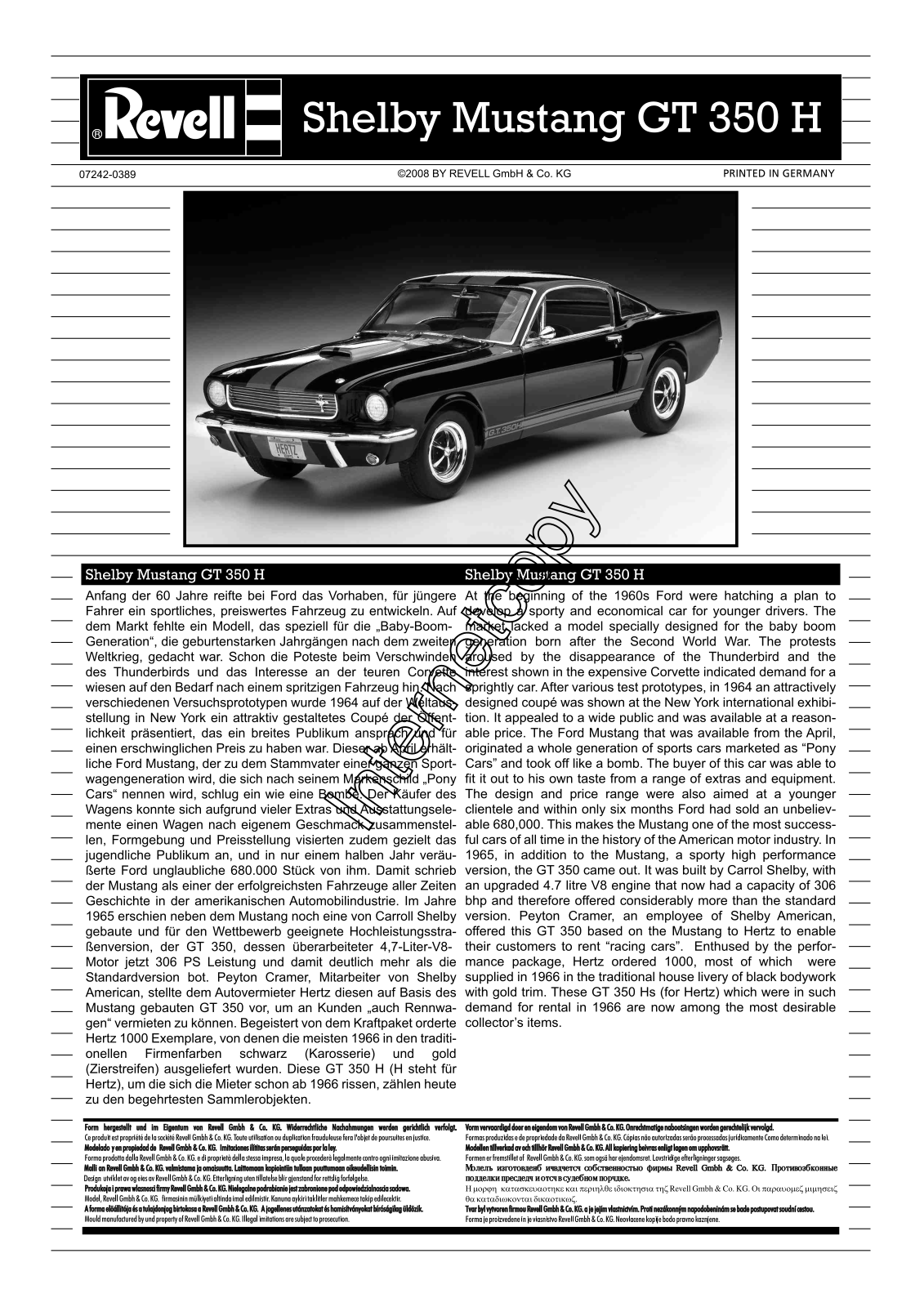 REVELL Shelby  GT 350 H User Manual