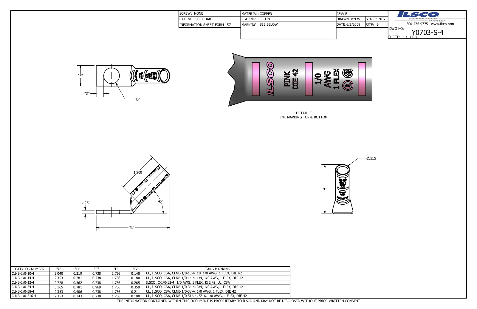 Ilsco CLNB-1/0-38-4 Data sheet