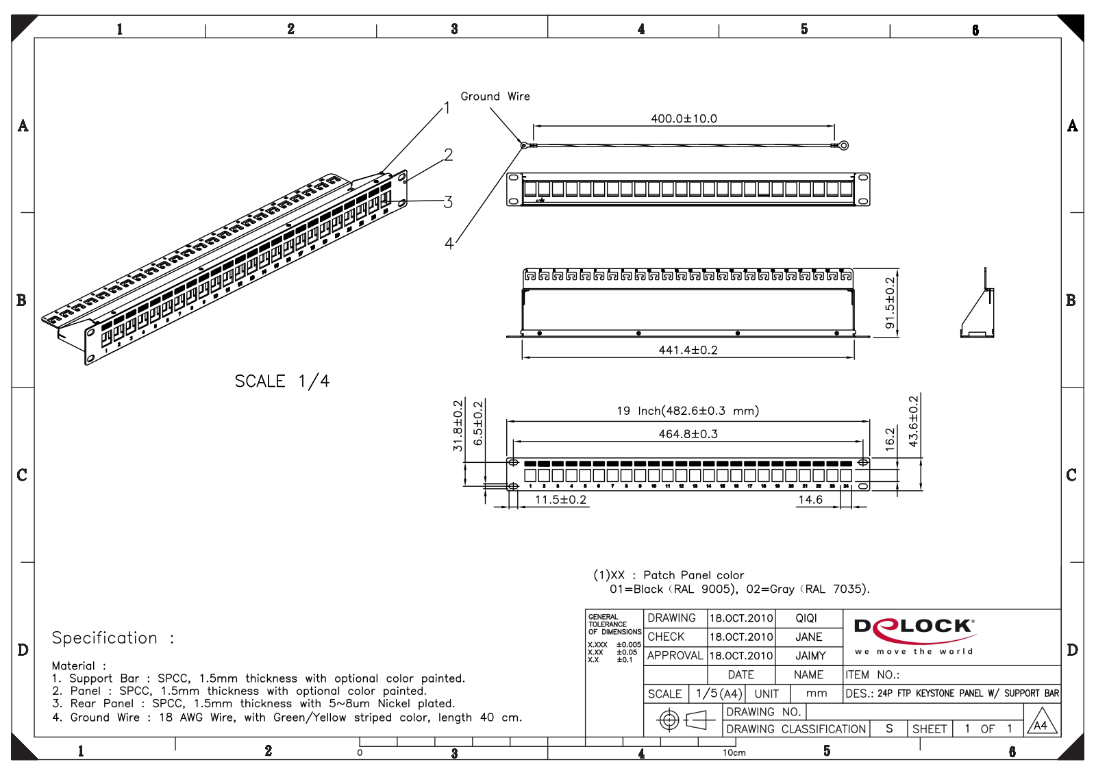 DeLOCK patch panel for Keystone modules Dimensional drawing