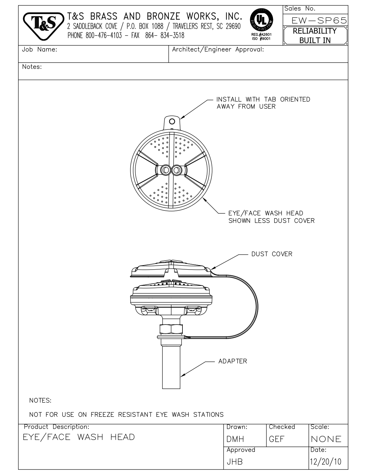 T&S Brass EW-SP65 User Manual