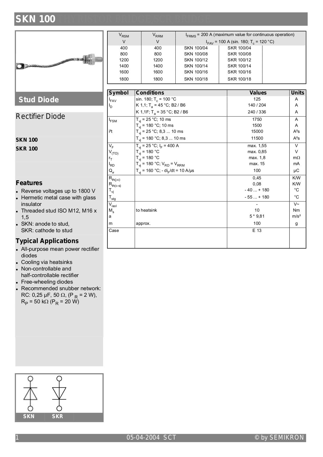 Semikron SKN100 Data Sheet