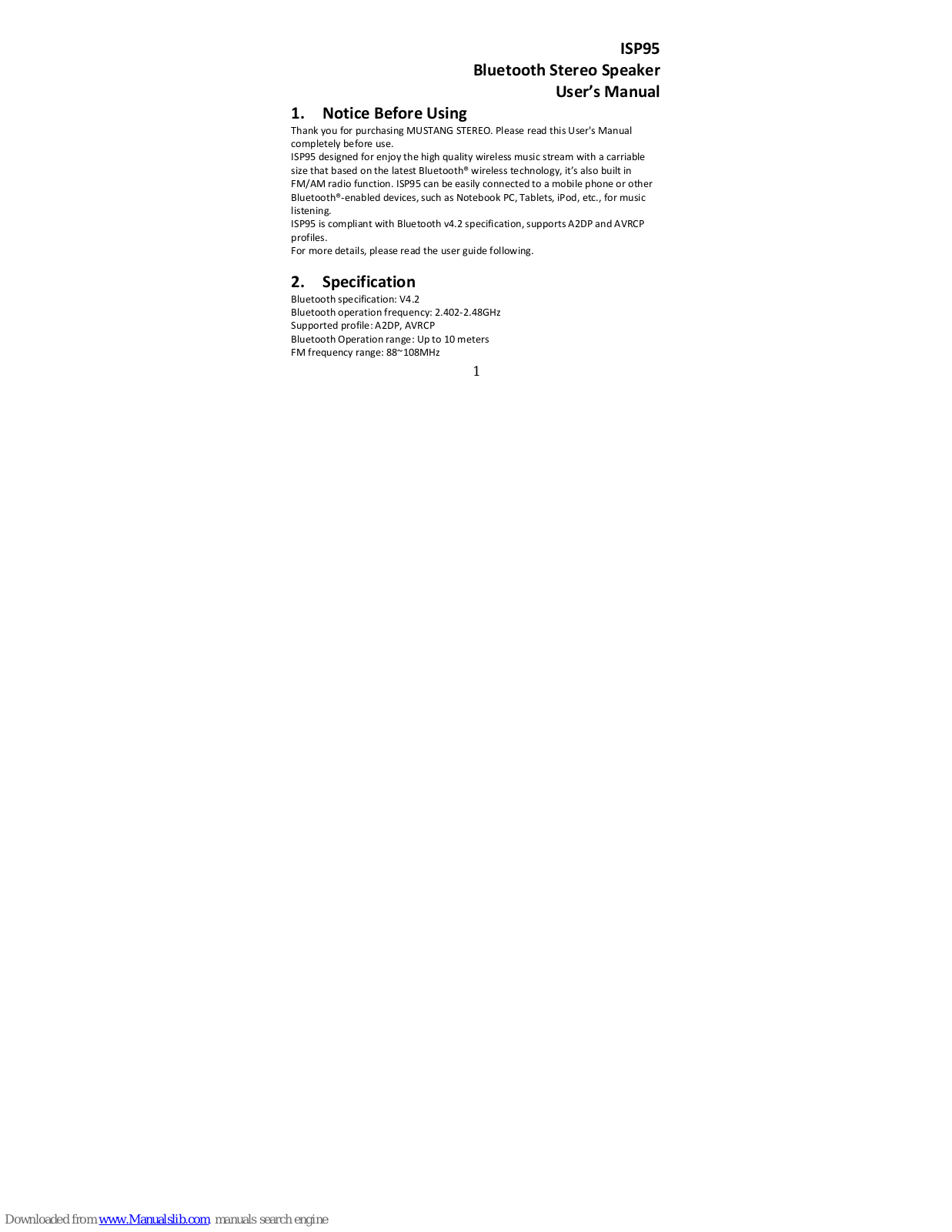 Mustang ISP95 User Manual - ManualMachine.com