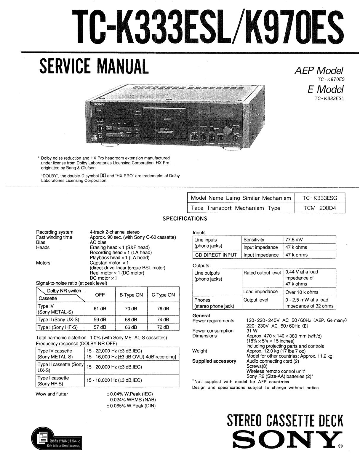 Sony TCK-690-ES Service manual