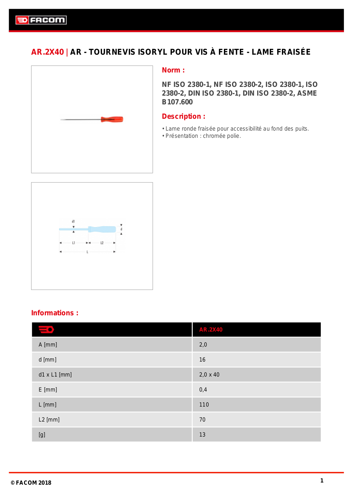 Facom AR.2X40 Specification - ManualMachine.com