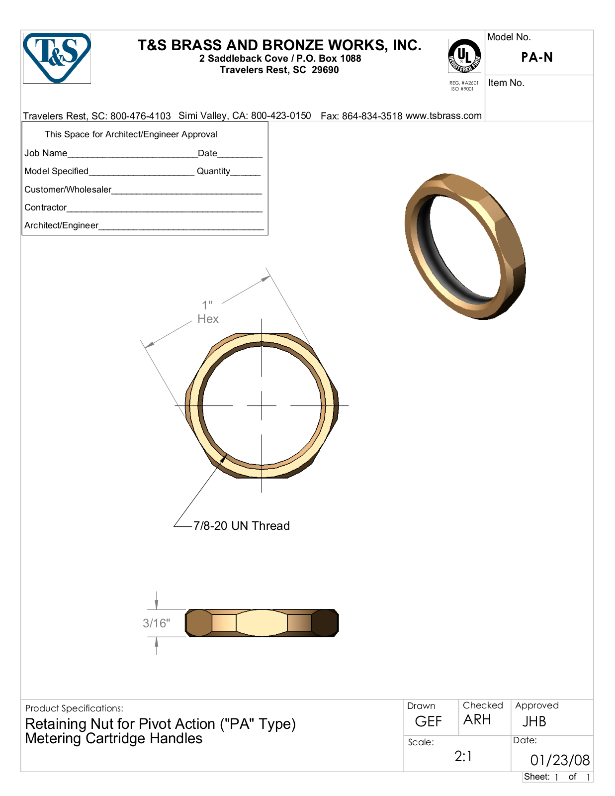 T&S Brass PA-N User Manual