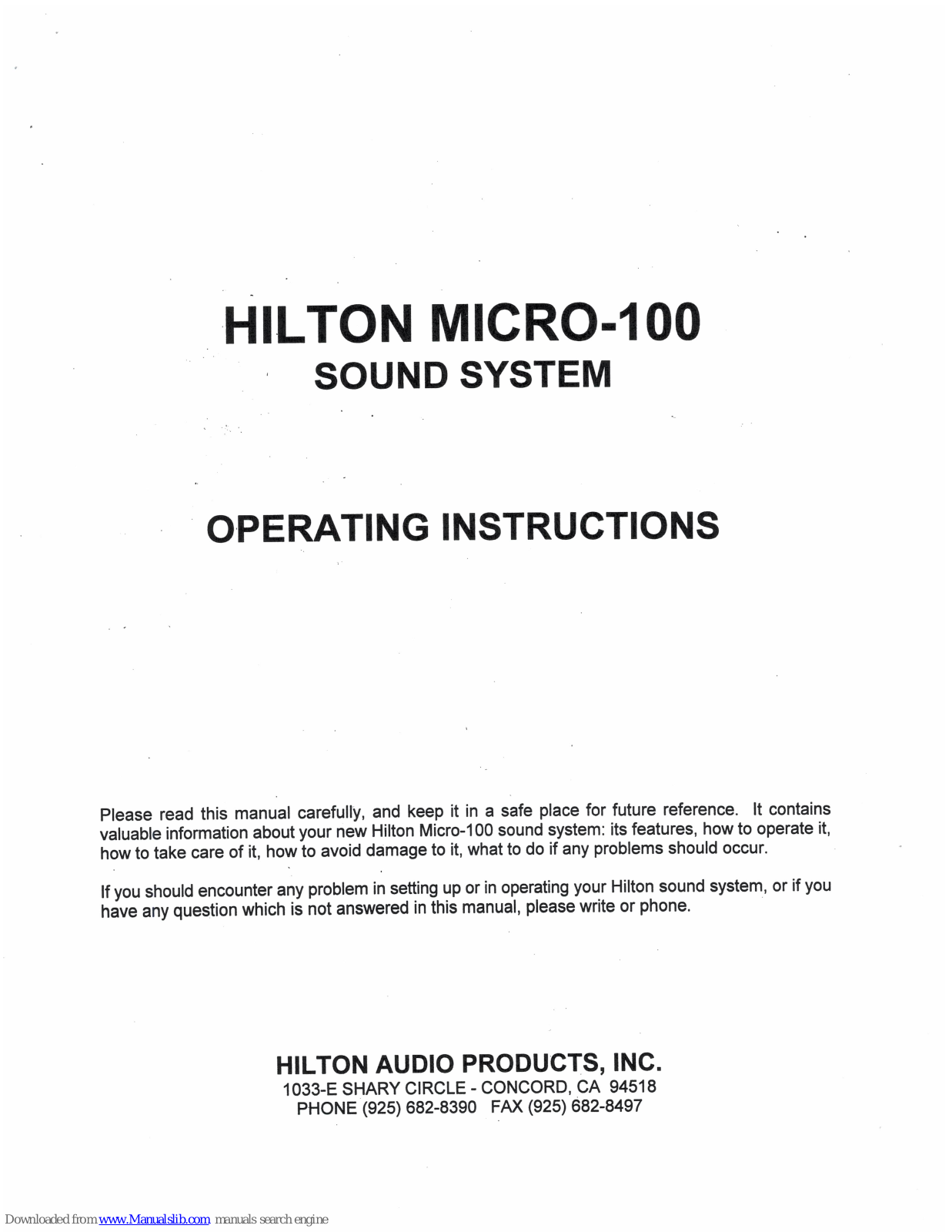 hilton micro-100 Operating Instructions Manual - ManualMachine.com