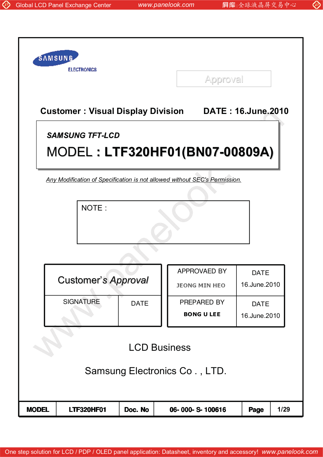 SAMSUNG LTF320HF01 Specification