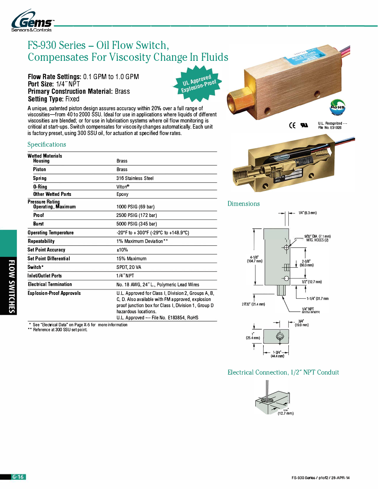 Gems Sensors & Controls FS-930 Series - Catalog Page