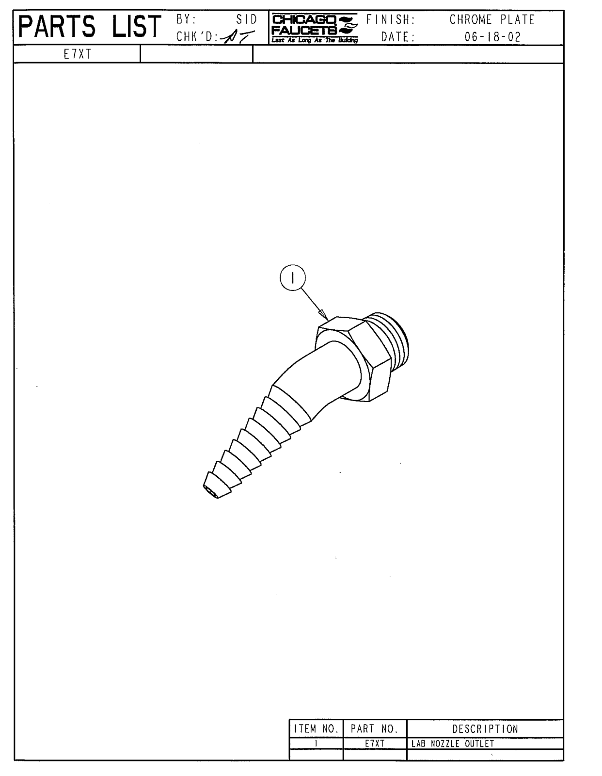 Chicago Faucet E7XT Parts List