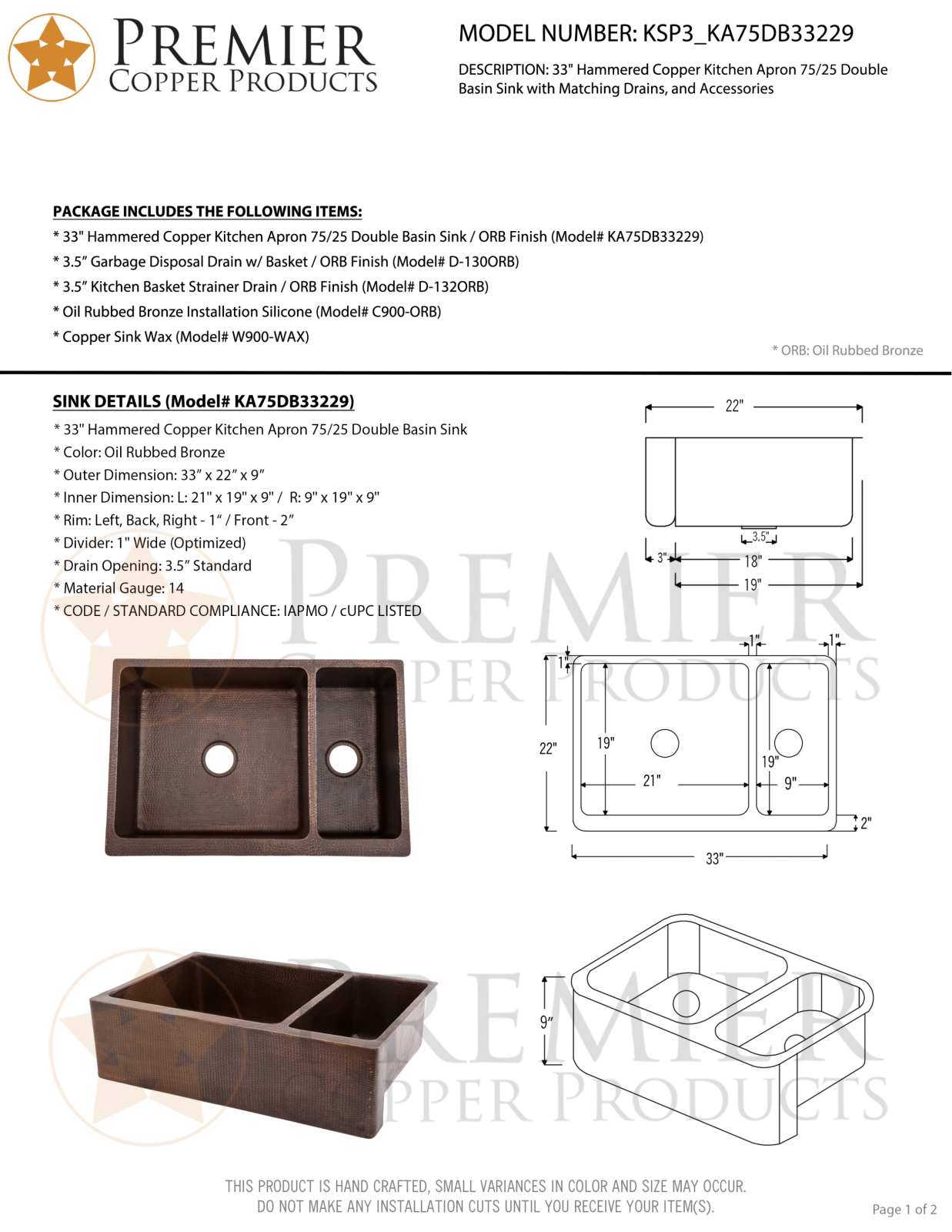 Premier Copper Products IER1573 Specifications - ManualMachine.com