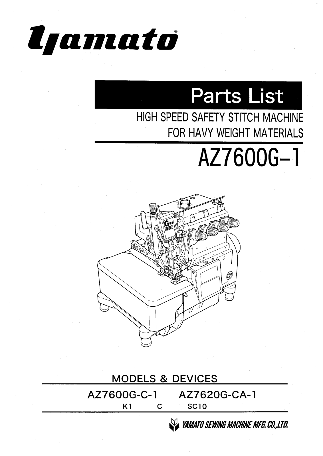 Yamato AZ7600-C-1, AZ7620G-CA-1 Parts List