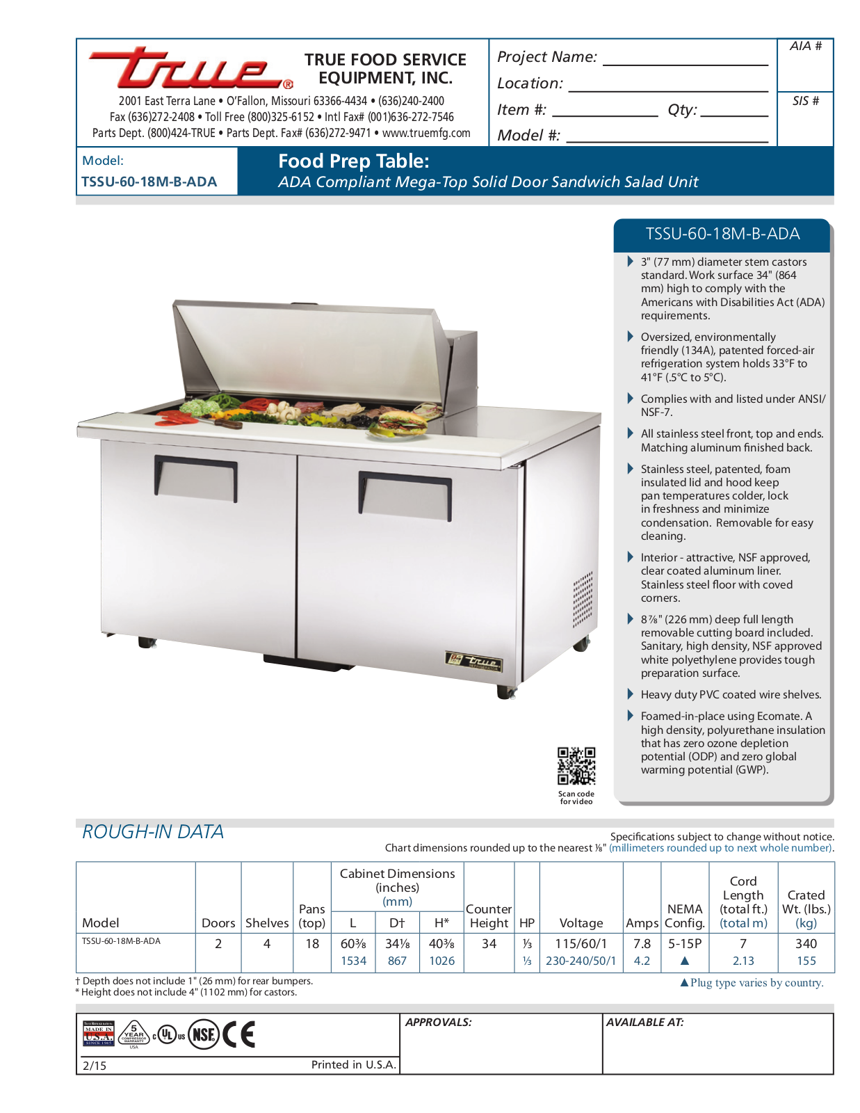 True TSSU-60-18M-B-ADA User Manual