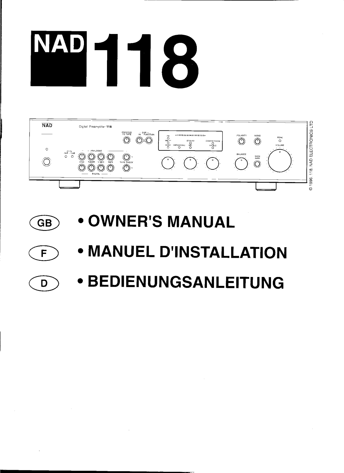 NAD 118 Owners manual